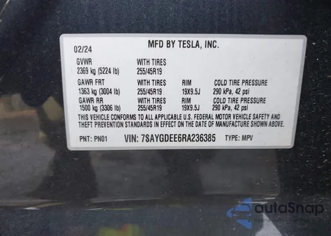 2024 Tesla Model Y Long Range Dual Motor All-Wheel Drive from USA, damaged, VIN 7SAYGDEE6RA236385